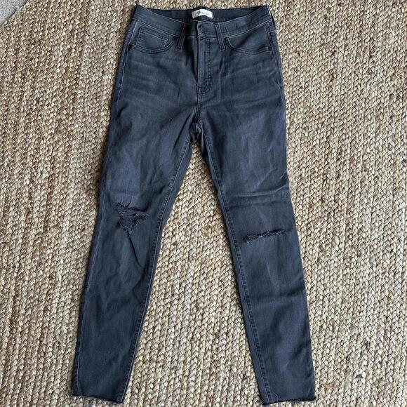 Madewell Denim - Madewell black high rise skinny jeans 9” ripped knees